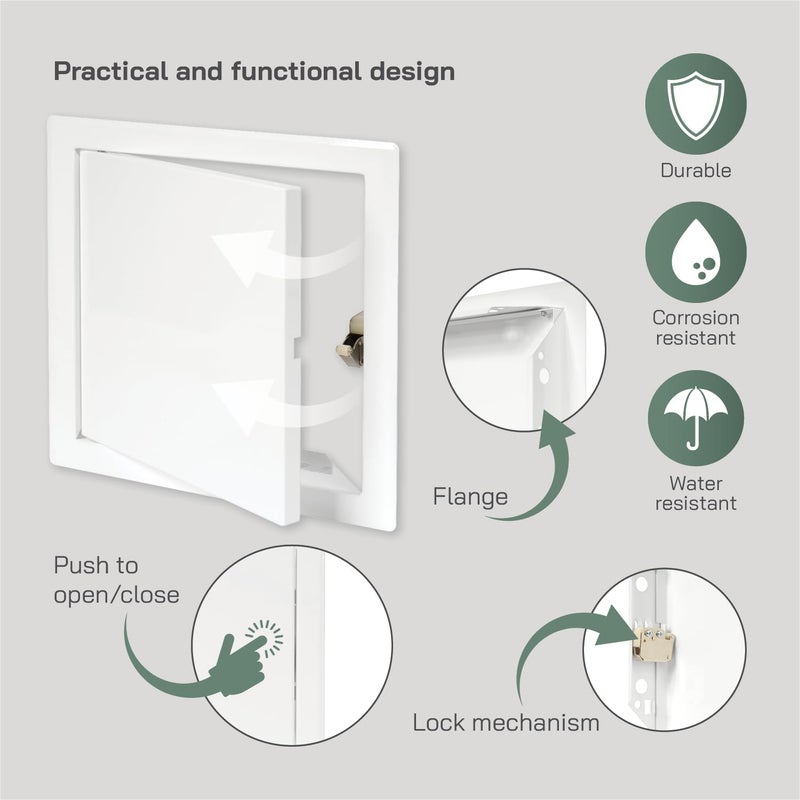 Vent Systems 8'' x 8'' Inch White Metal Access Panel with Click Function - Easy Access Doors - Access Panel for Drywall Wall Ceiling - Electrical Plumbing Service Door - Crawl Space Doors - Image 3